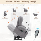 Fauteuil inclinable électrique avec chauffage, massage, support de téléphone 360°, porte-gobelets et poches latérales pour personnes âgées