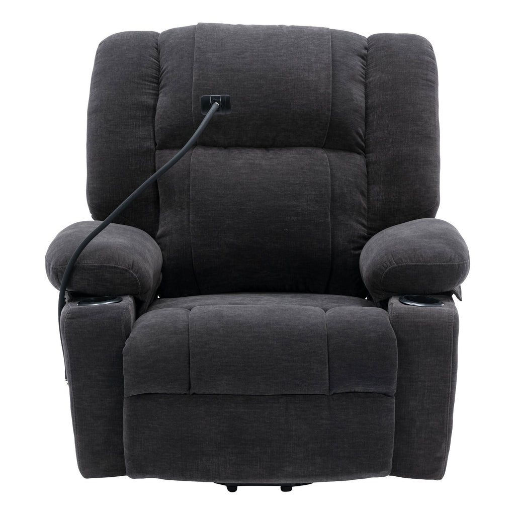 Fauteuil inclinable électrique avec chauffage, massage, support de téléphone 360°, porte-gobelets et poches latérales pour personnes âgées