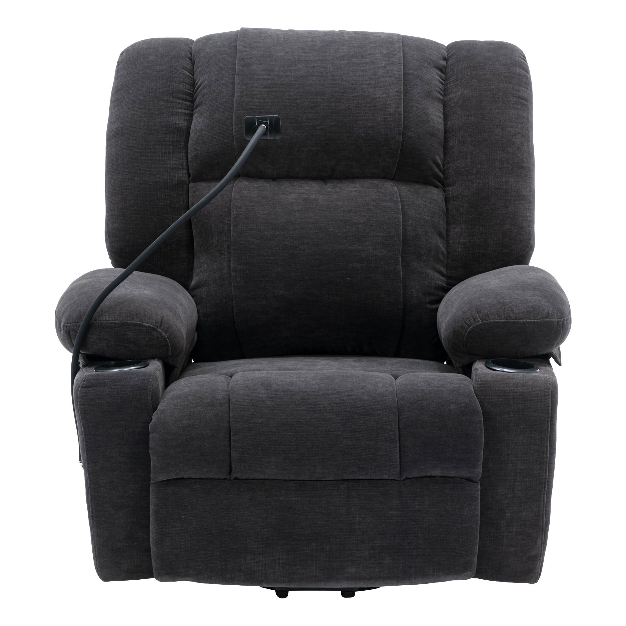 Fauteuil inclinable électrique avec chauffage, massage, support de téléphone 360°, porte-gobelets et poches latérales pour personnes âgées