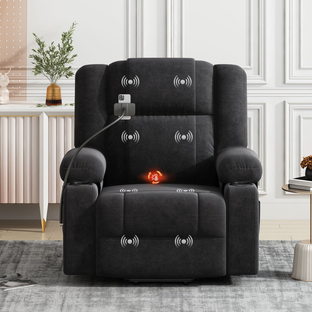 Fauteuil inclinable électrique avec massage, chauffage, porte-gobelets et pivot