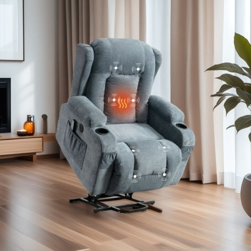 Fauteuil inclinable électrique avec massage, chauffage, positions réglables, chargement USB et poches de rangement pratiques