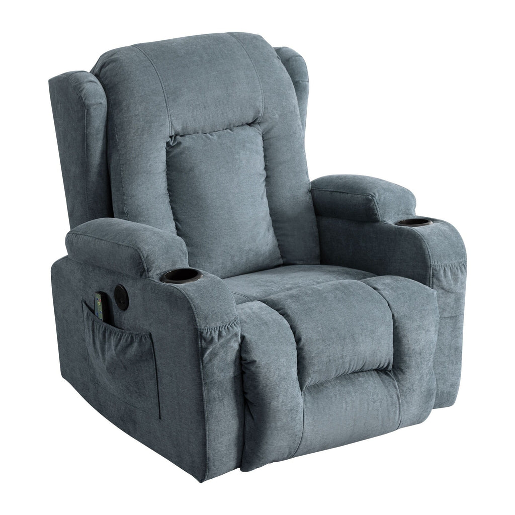 Fauteuil inclinable électrique avec massage, chauffage, positions réglables, chargement USB et poches de rangement pratiques