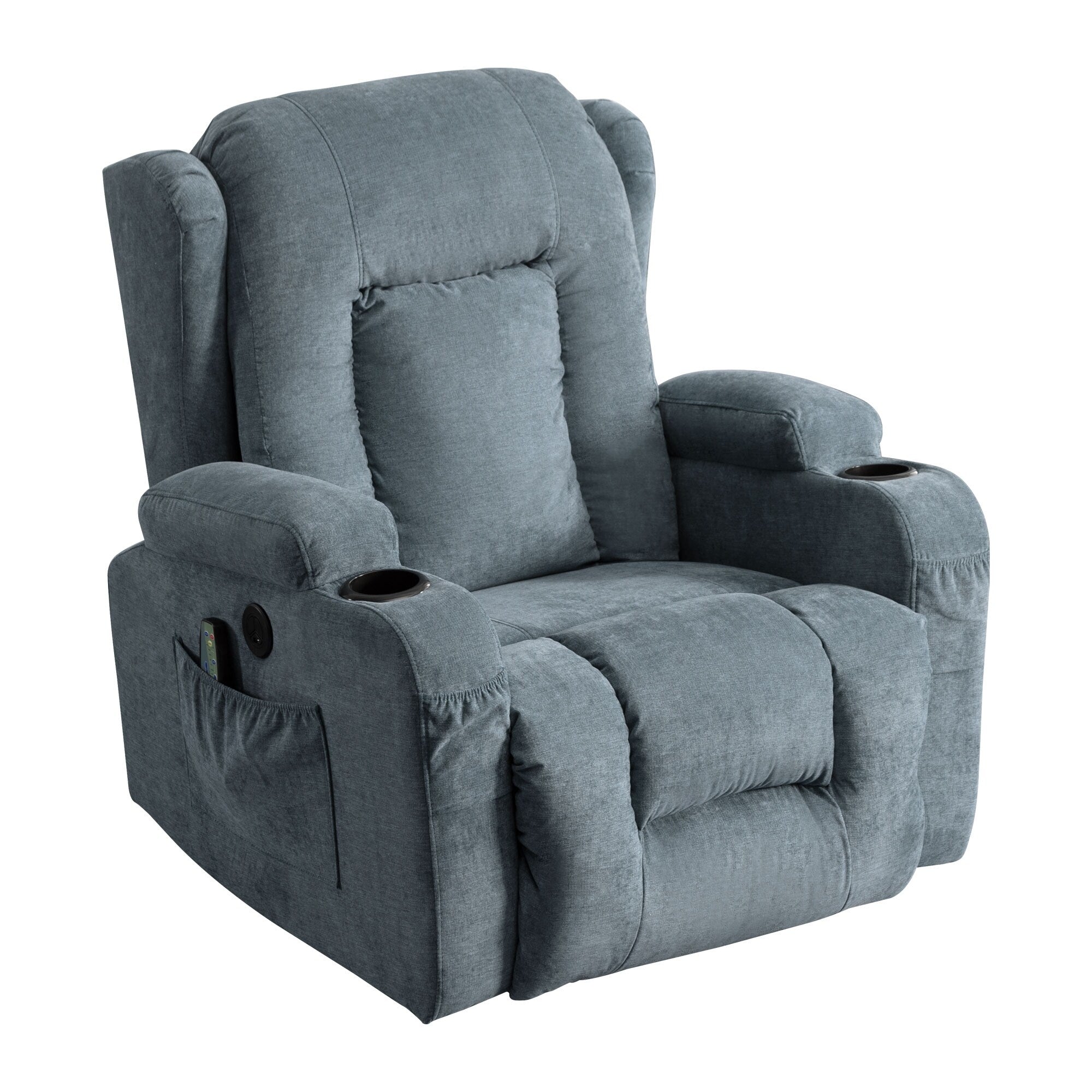 Fauteuil inclinable électrique avec massage, chauffage, positions réglables, chargement USB et poches de rangement pratiques