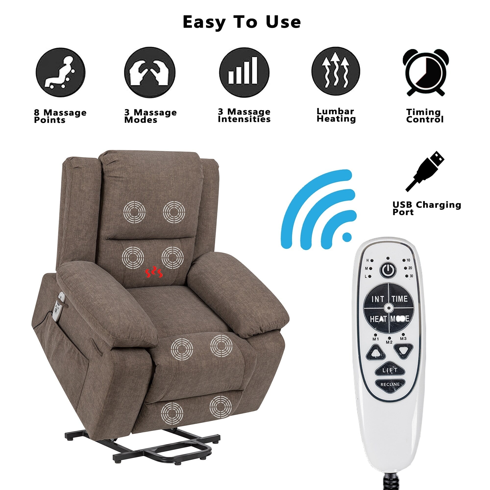 Fauteuil inclinable électrique avec massage pour personnes âgées