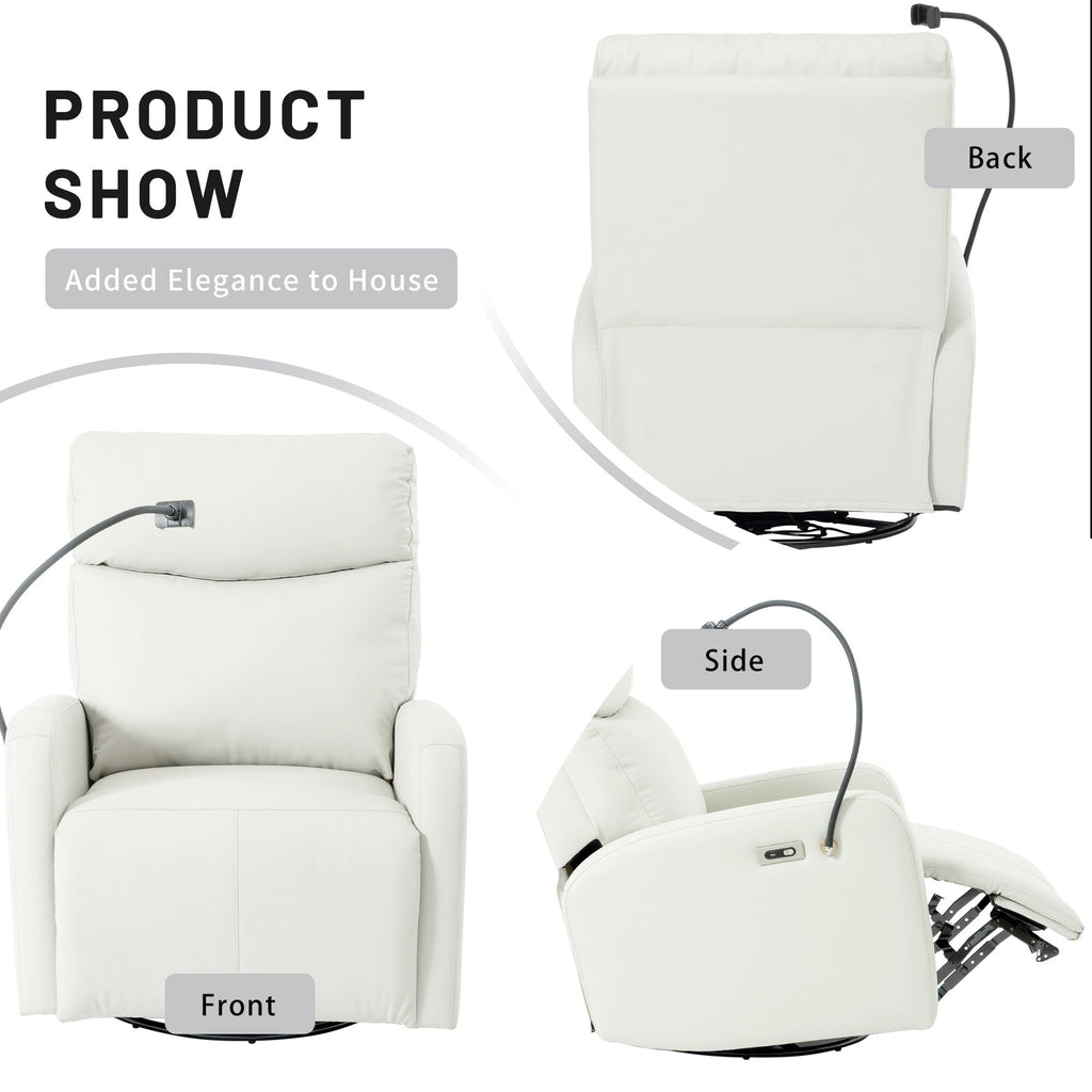 Fauteuil inclinable électrique pivotant à 270°, ports USB et repose-pieds réglable pour salon et chambre d'enfant