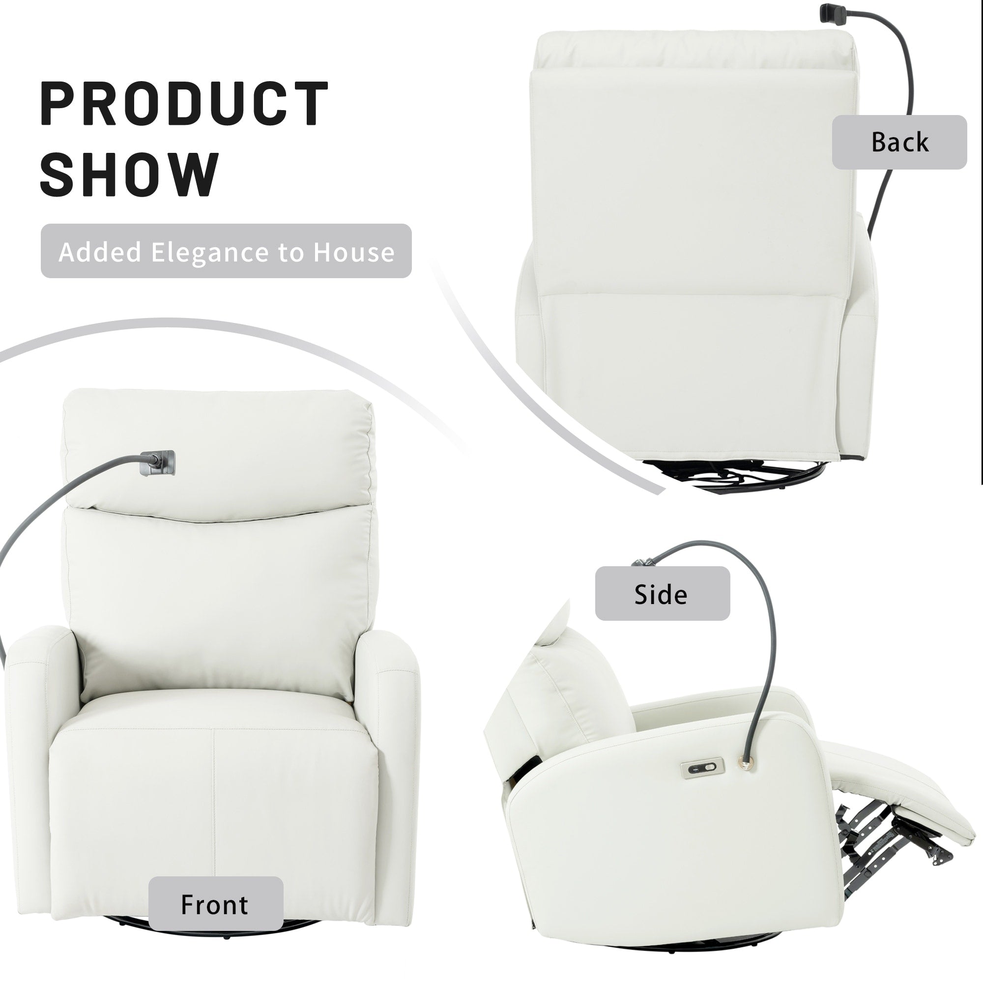 Fauteuil inclinable électrique pivotant à 270°, ports USB et repose-pieds réglable pour salon et chambre d'enfant