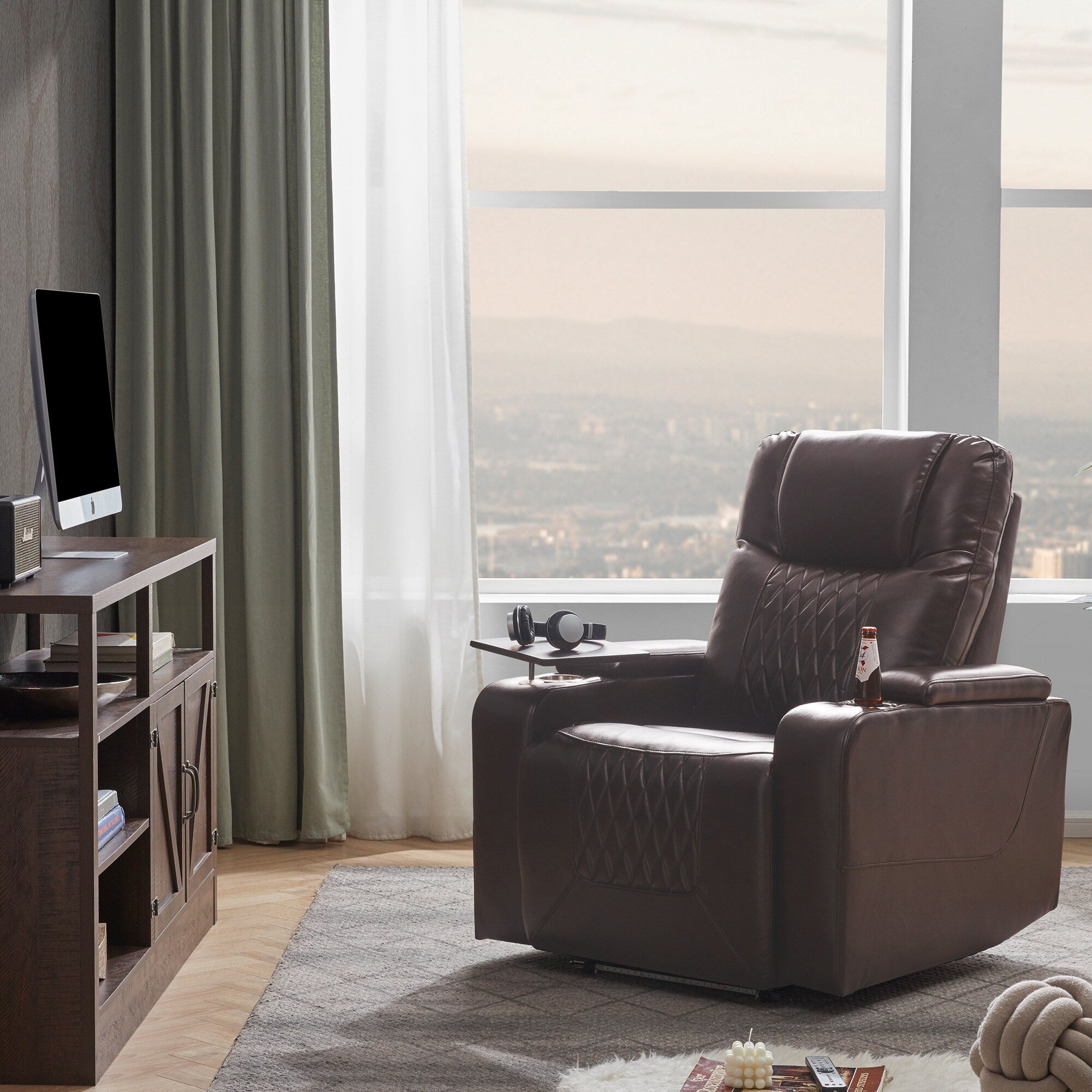 Fauteuil inclinable électrique avec port USB, plateau pivotant et rangement pour accoudoirs