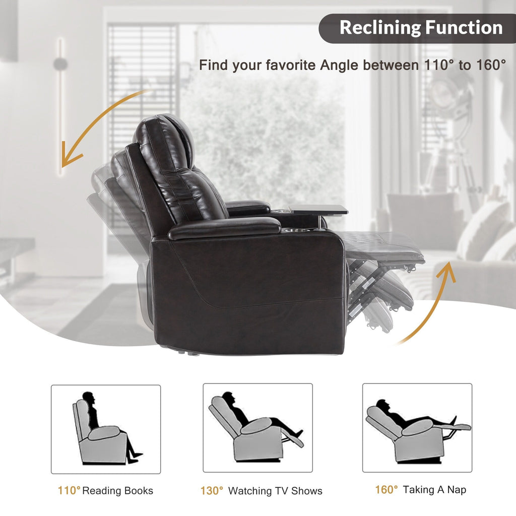 Fauteuil inclinable électrique avec port USB, plateau pivotant et rangement pour accoudoirs