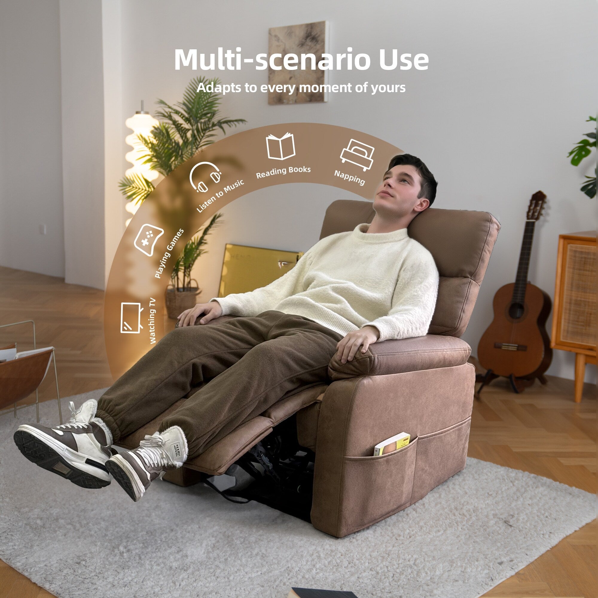 Fauteuil inclinable pivotant électrique - Fauteuil inclinable massant surdimensionné avec chargement USB/Type-C, fonction de bascule rotative à 360°