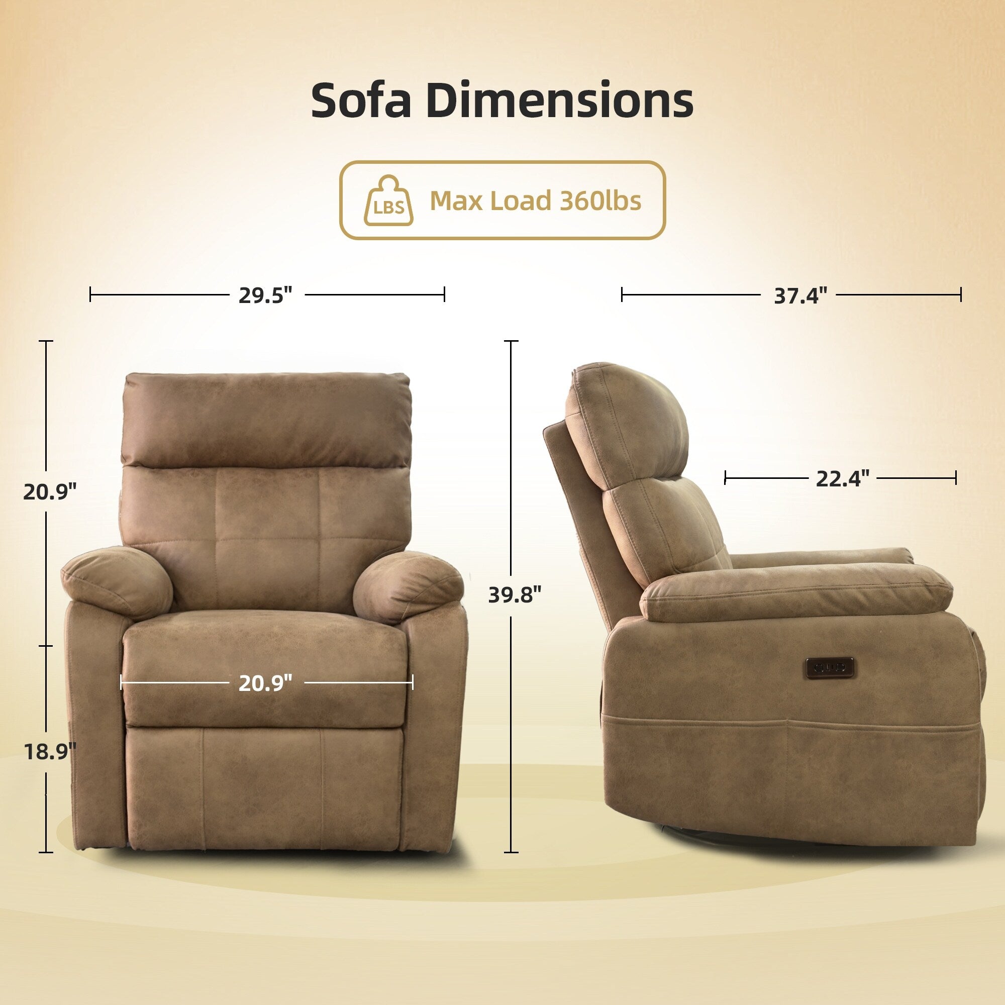 Fauteuil inclinable pivotant électrique - Fauteuil inclinable massant surdimensionné avec chargement USB/Type-C, fonction de bascule rotative à 360°