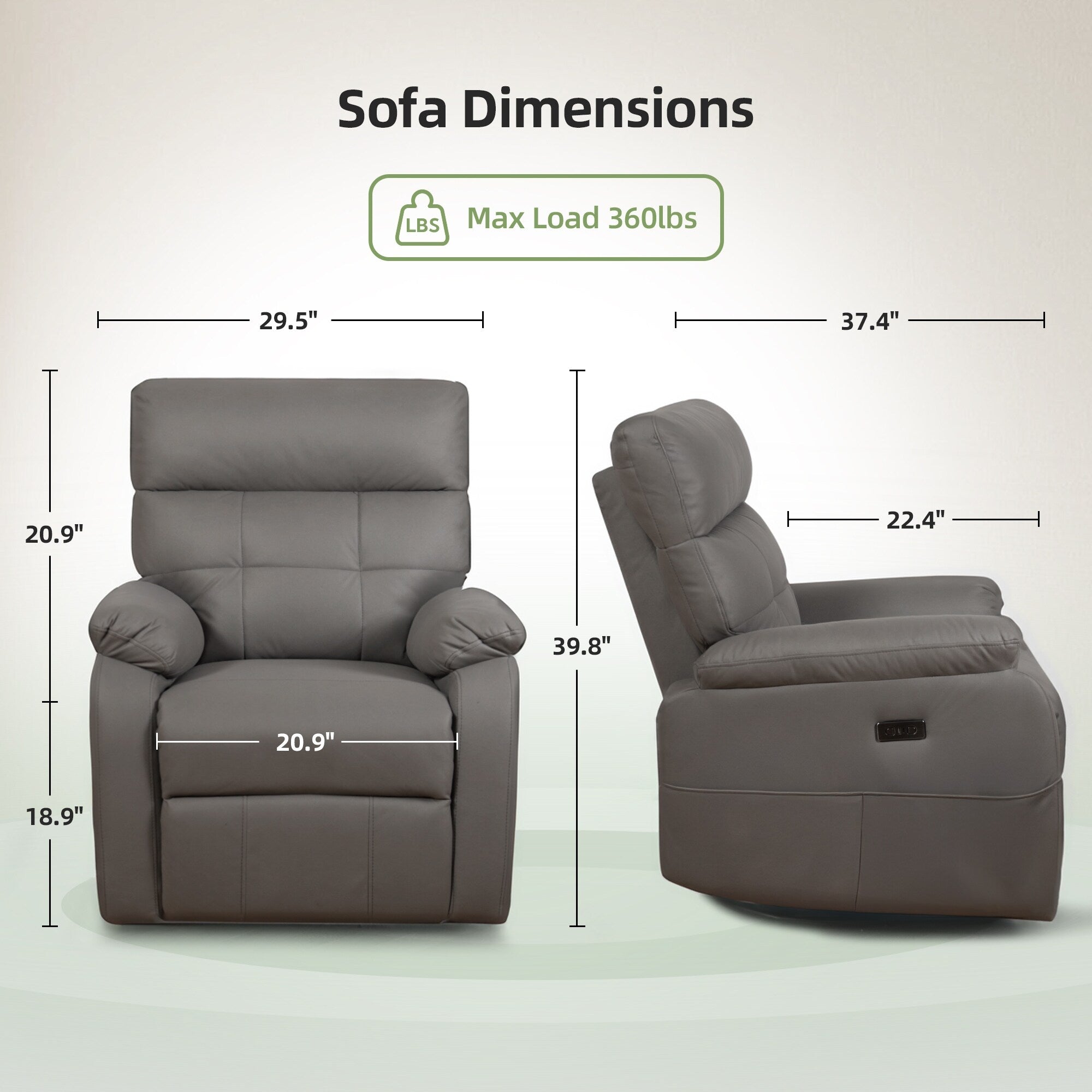 Fauteuil inclinable pivotant électrique - Fauteuil inclinable massant surdimensionné avec chargement USB/Type-C, fonction de bascule rotative à 360°