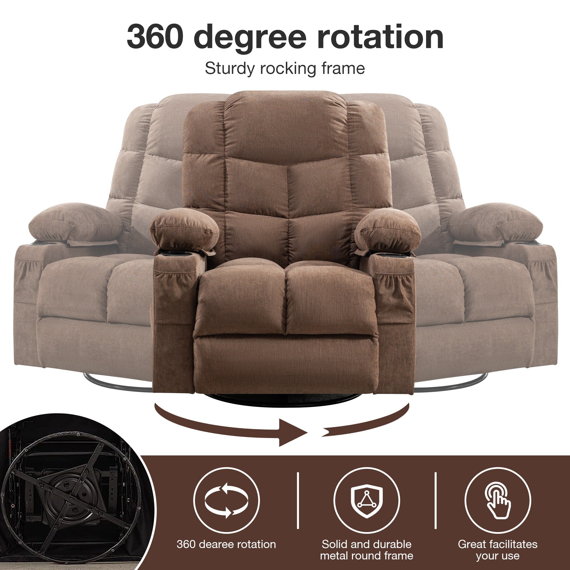 Fauteuil inclinable électrique avec inclinaison réglable à 139°, massage 8 points et chauffage lombaire, moteur Okin, chargement USB et rangement latéral