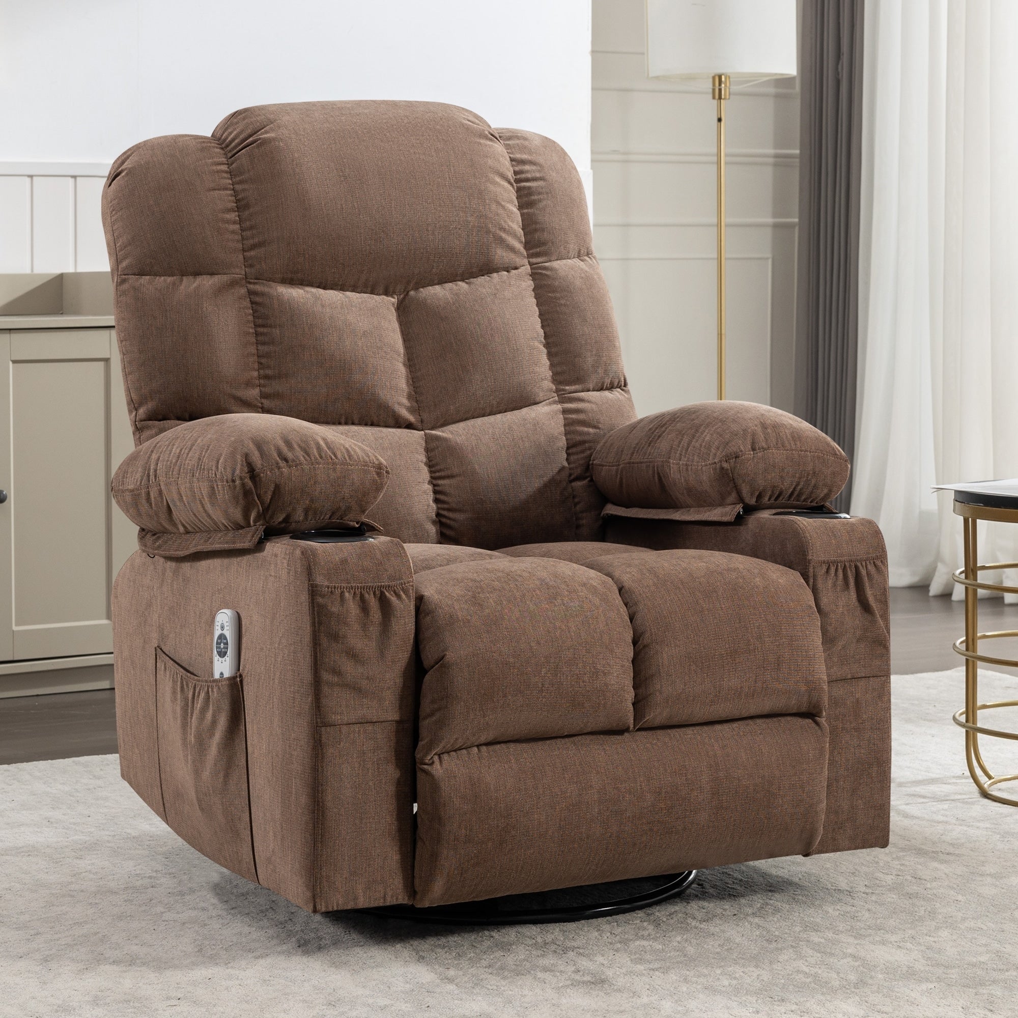 Fauteuil inclinable électrique avec inclinaison réglable à 139°, massage 8 points et chauffage lombaire, moteur Okin, chargement USB et rangement latéral