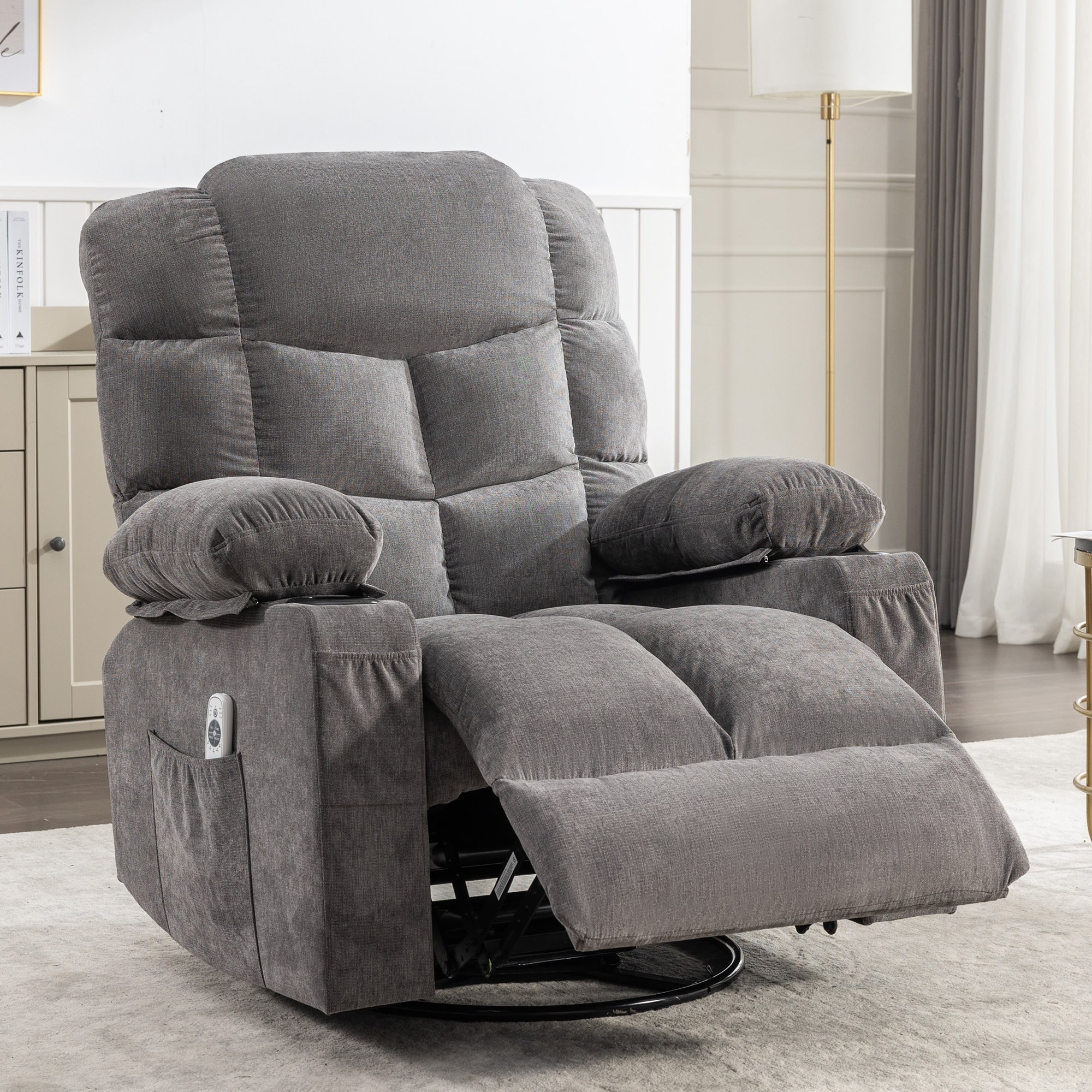 Fauteuil inclinable électrique avec inclinaison réglable à 139°, massage 8 points et chauffage lombaire, moteur Okin, chargement USB et rangement latéral