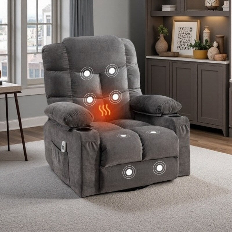 Fauteuil inclinable électrique avec inclinaison réglable à 139°, massage 8 points et chauffage lombaire, moteur Okin, chargement USB et rangement latéral