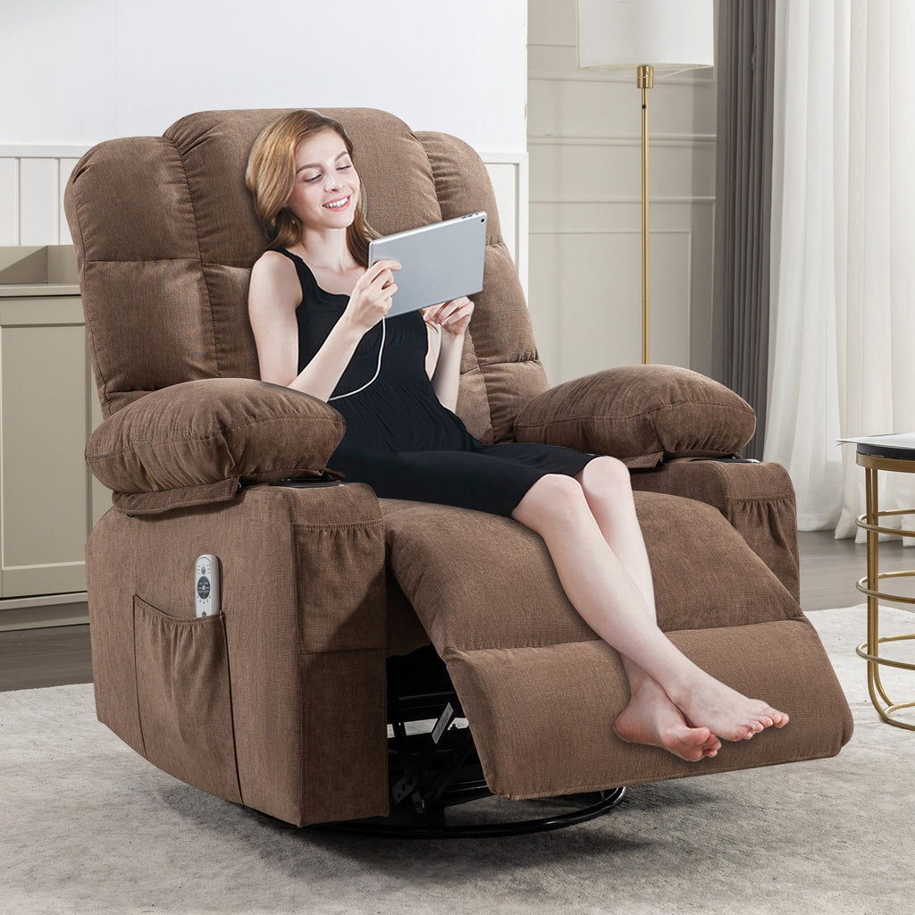 Fauteuil inclinable électrique avec inclinaison réglable à 139°, massage 8 points et chauffage lombaire, moteur Okin, chargement USB et rangement latéral