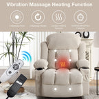 Fauteuil inclinable électrique avec massage et chauffage, port USB, porte-gobelets et poches latérales, modes de vibration réglables et chauffage