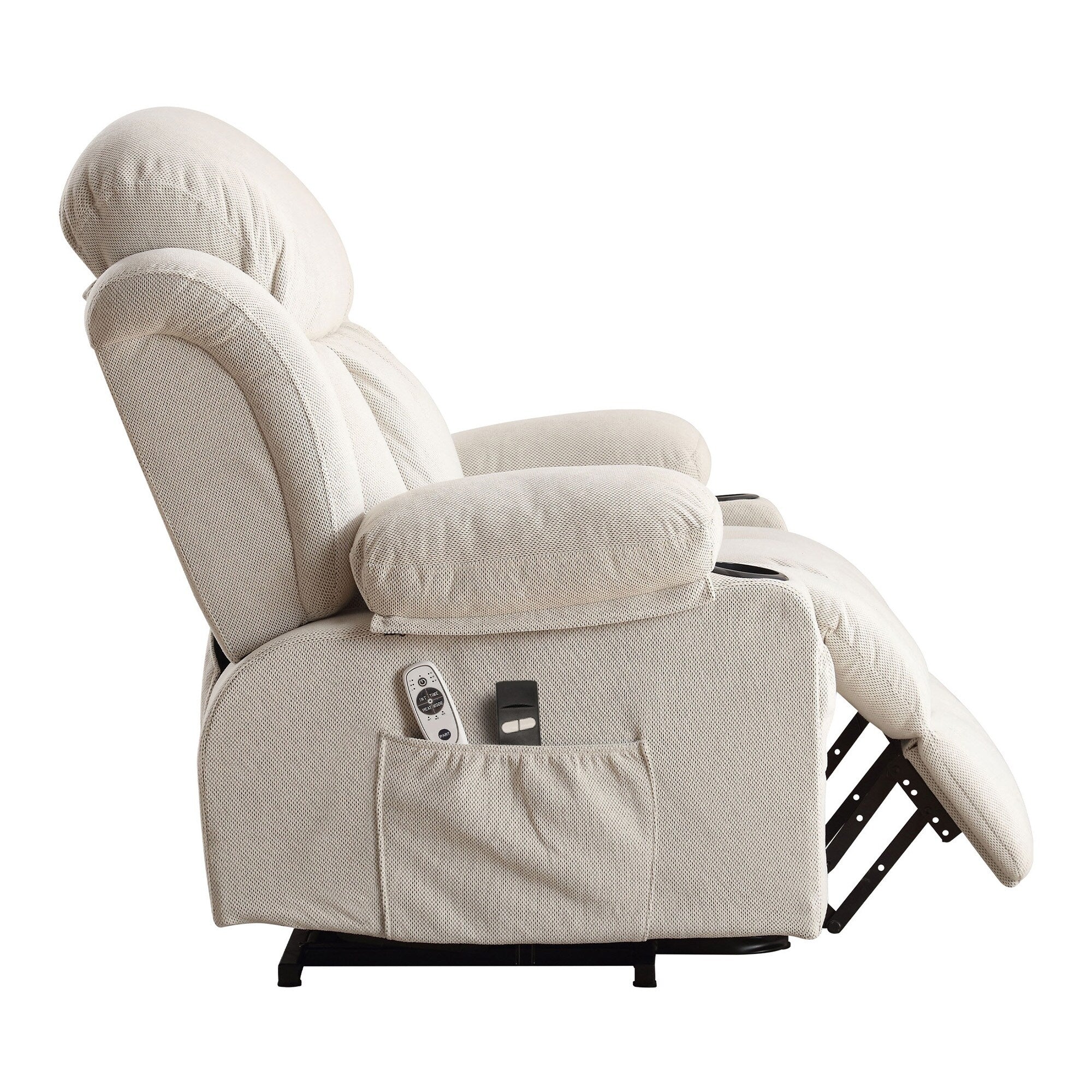 Fauteuil inclinable électrique avec massage et chauffage, port USB, porte-gobelets et poches latérales, modes de vibration réglables et chauffage
