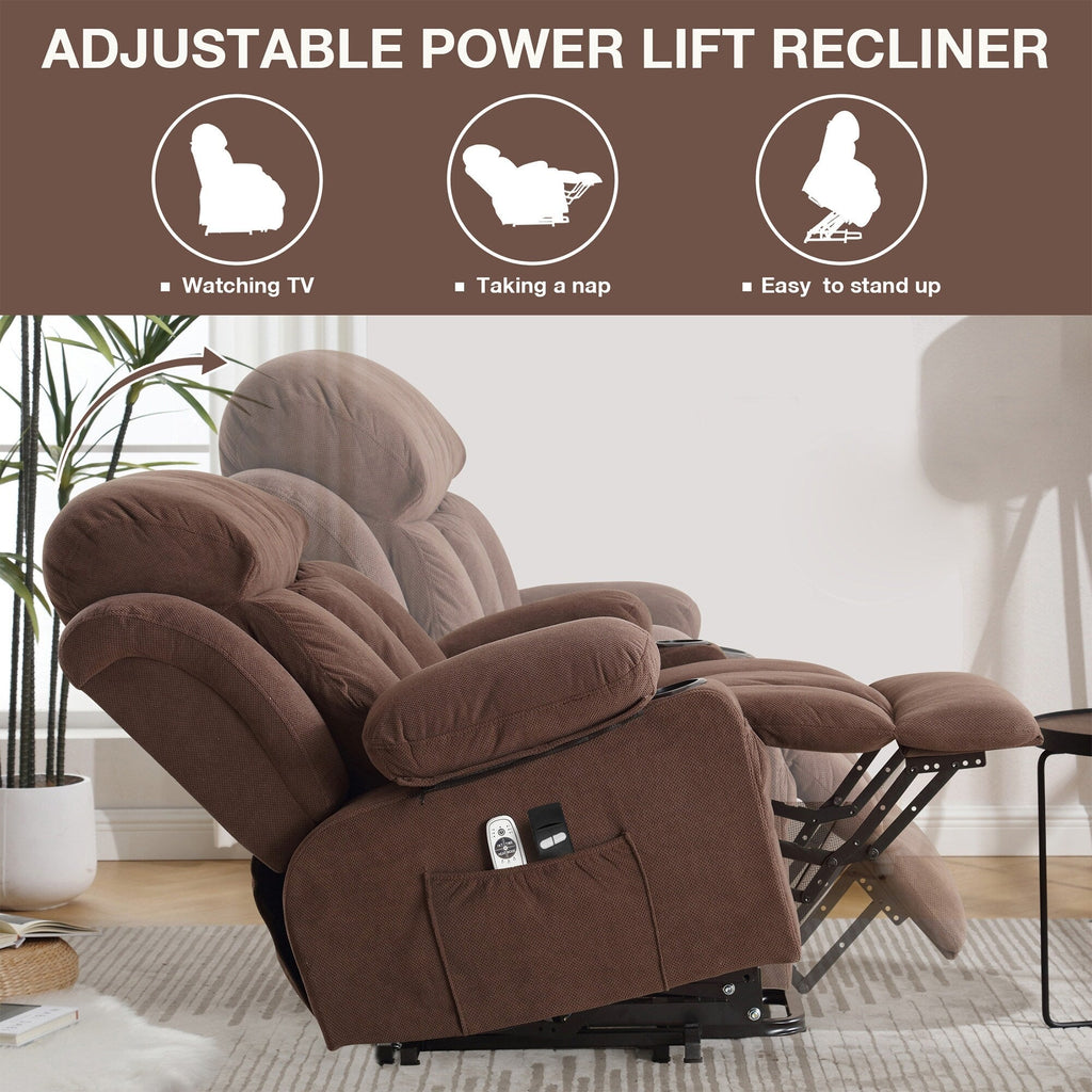 Fauteuil inclinable électrique avec massage et chauffage, port USB, porte-gobelets et poches latérales, modes de vibration réglables et chauffage