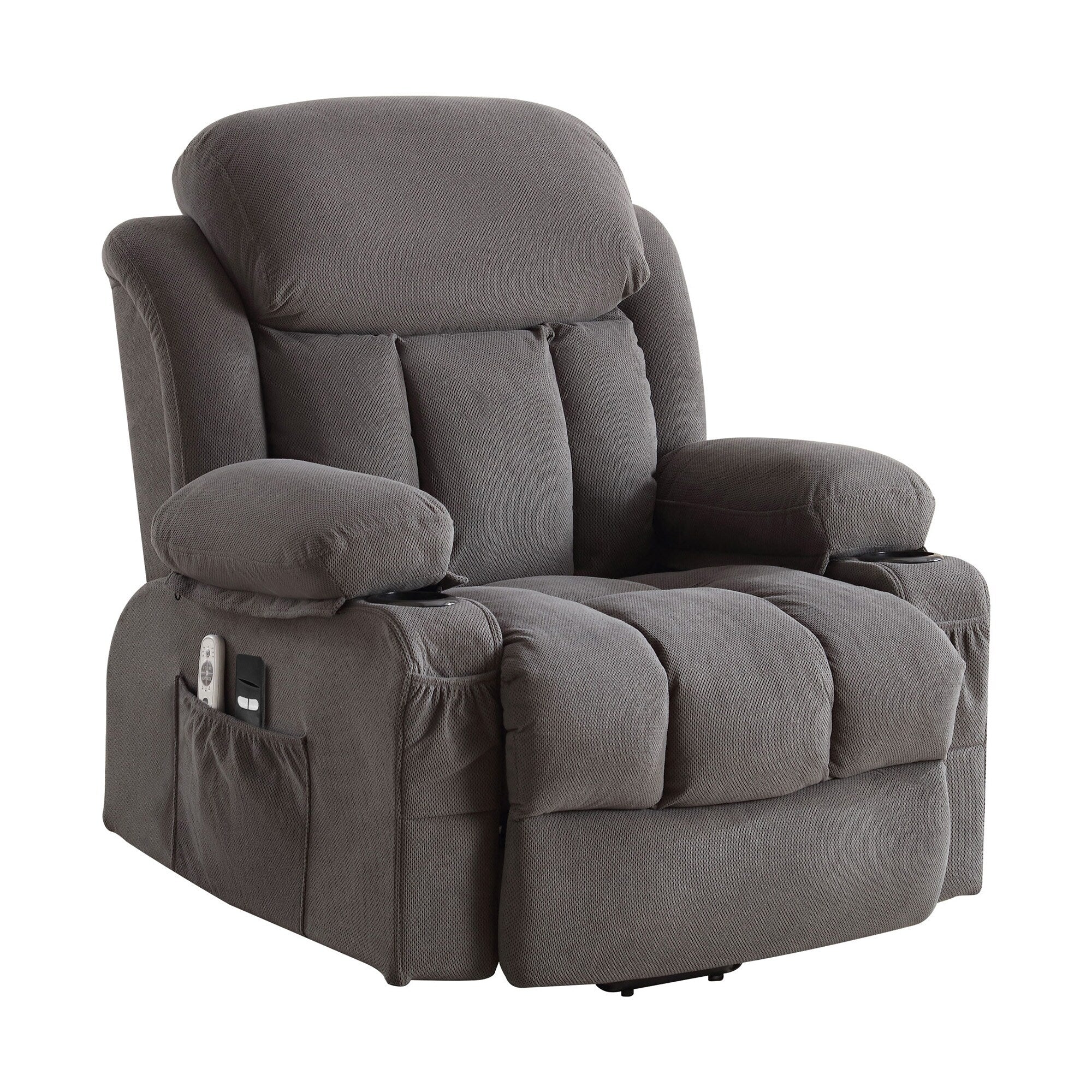 Fauteuil inclinable électrique avec massage, chauffage, port USB et porte-gobelets
