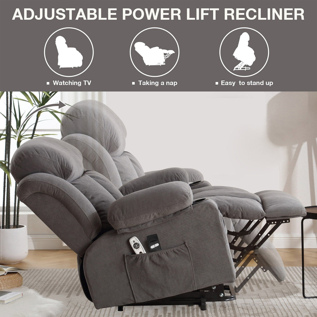 Fauteuil inclinable électrique avec massage, chauffage, port USB et porte-gobelets