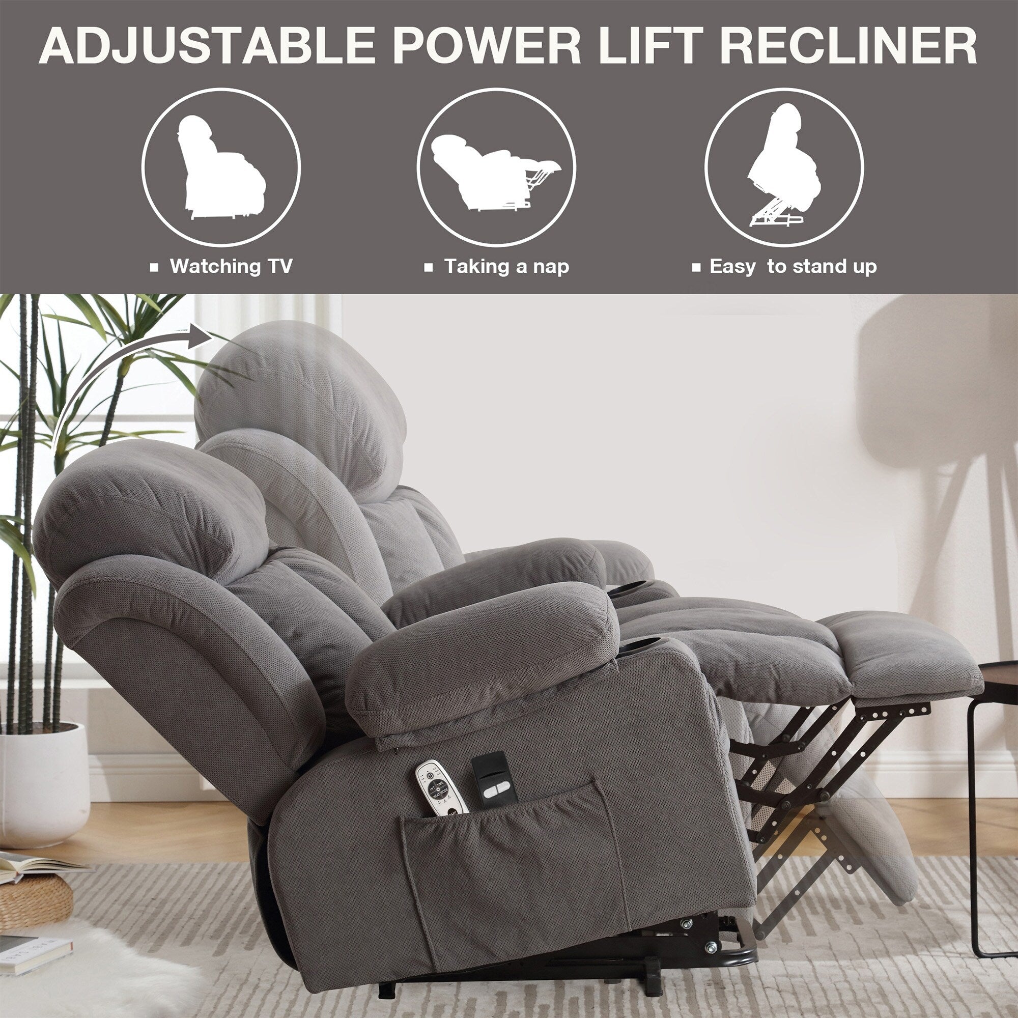 Fauteuil inclinable électrique avec massage, chauffage, port USB et porte-gobelets