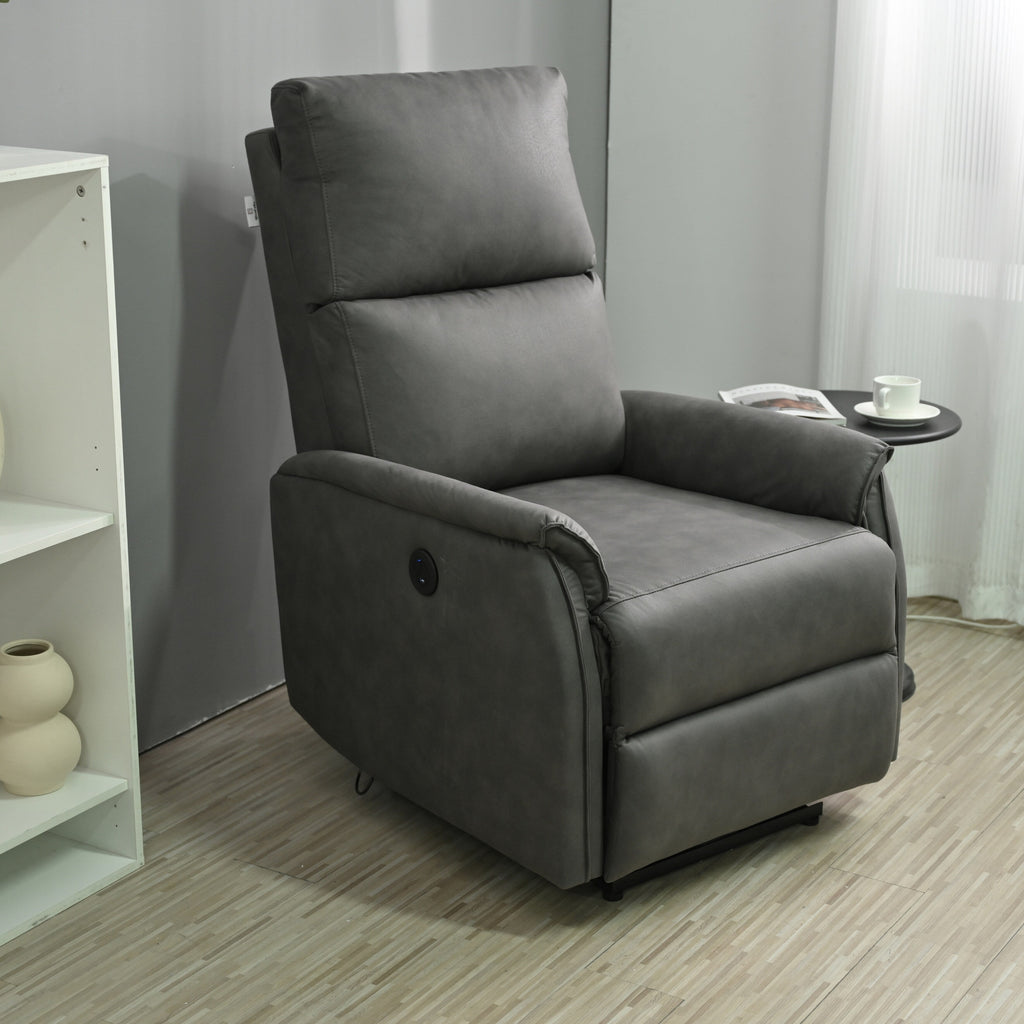 Fauteuil inclinable électrique avec chargement USB, assise confortable et panneau de commande latéral pour une détente optimale au salon