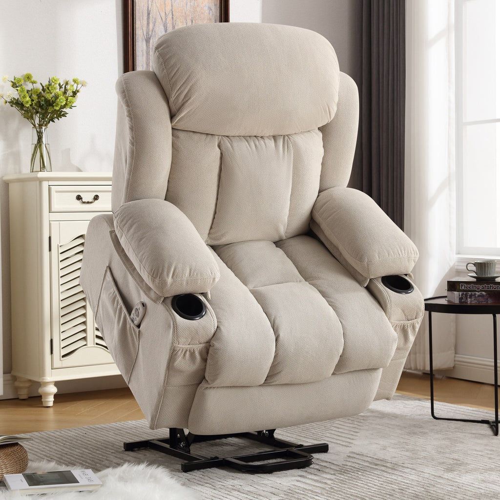 Fauteuil releveur électrique inclinable avec chauffage, massage, port USB, rangement latéral et télécommande conviviale