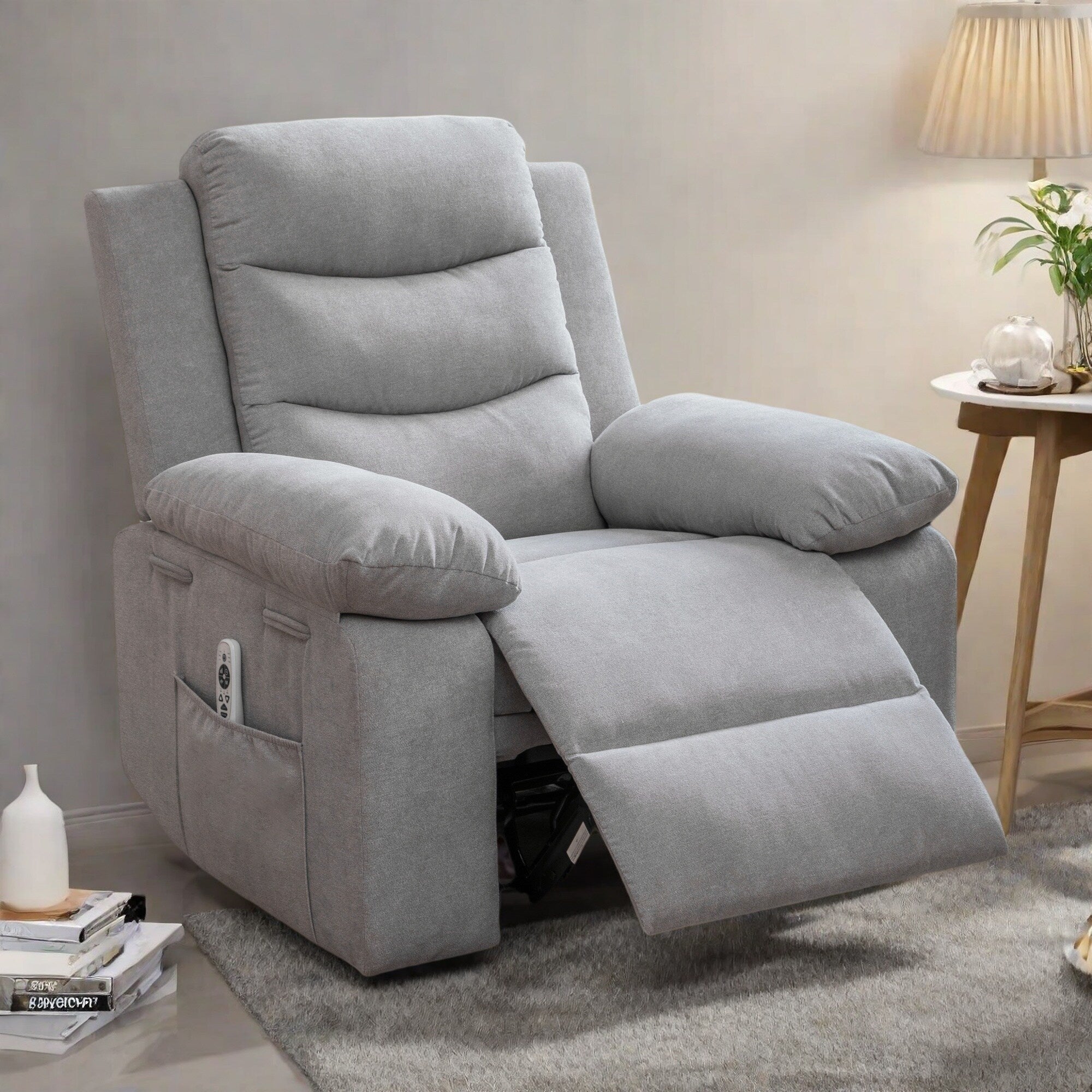 Fauteuil inclinable électrique avec massage, chauffage lombaire, poche latérale et support de cadre en acier