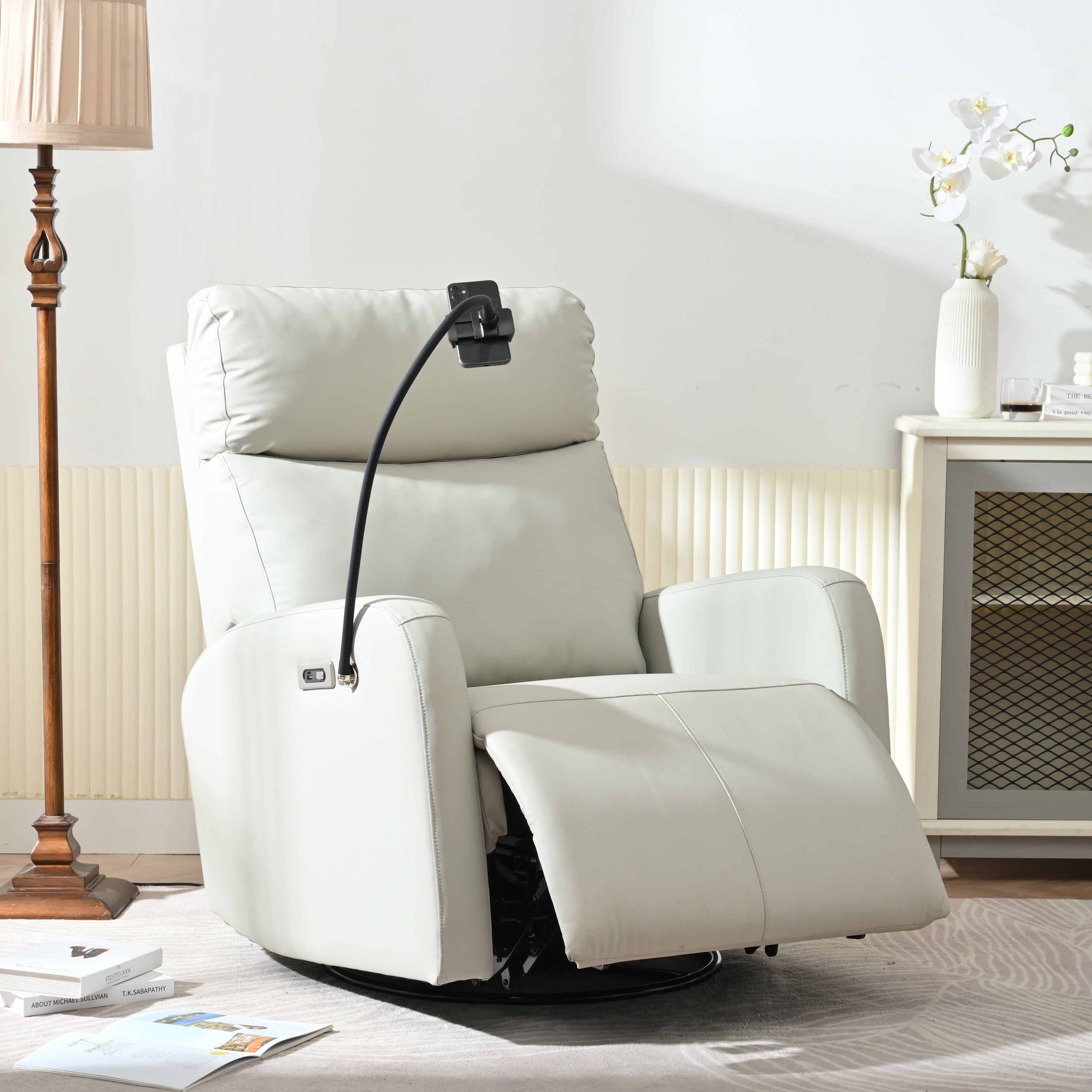 Fauteuil inclinable électrique pivotant à 270°, repose-pieds réglable, ports de charge USB et Type-C pour chambre d'enfant et salon