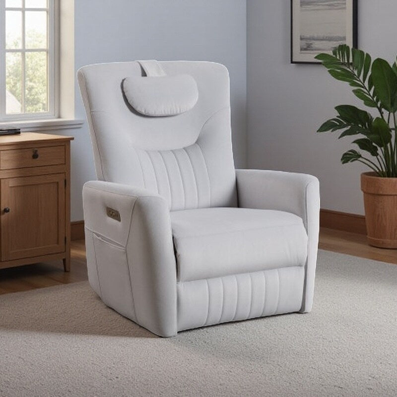 Fauteuil inclinable pivotant électrique avec rotation à 270°, fonction bascule, soutien lombaire et cervical, et ports de charge USB/Type-C