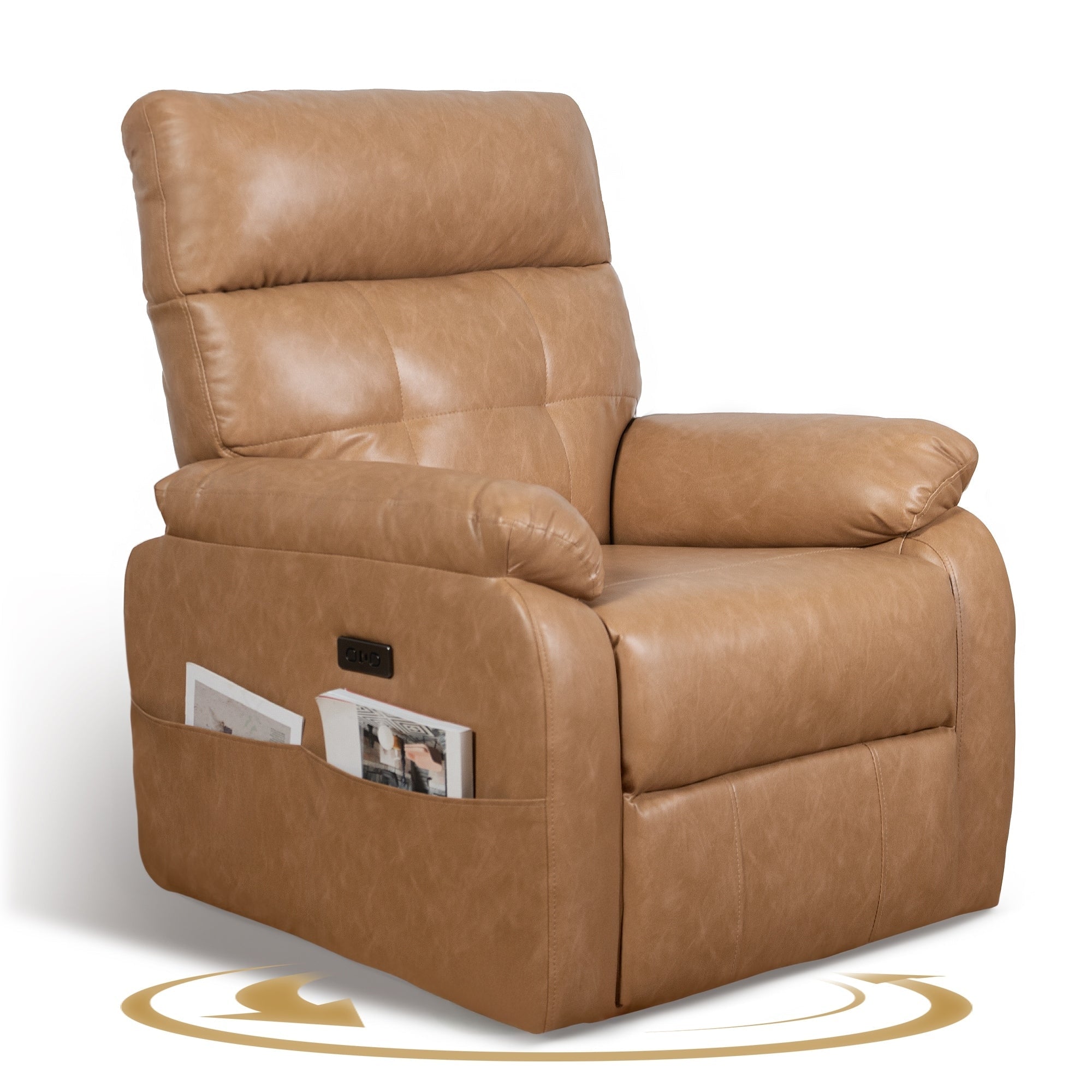 Fauteuil inclinable pivotant électrique - Fauteuil inclinable surdimensionné et robuste avec ports USB/Type-C, revêtement en velours côtelé moelleux