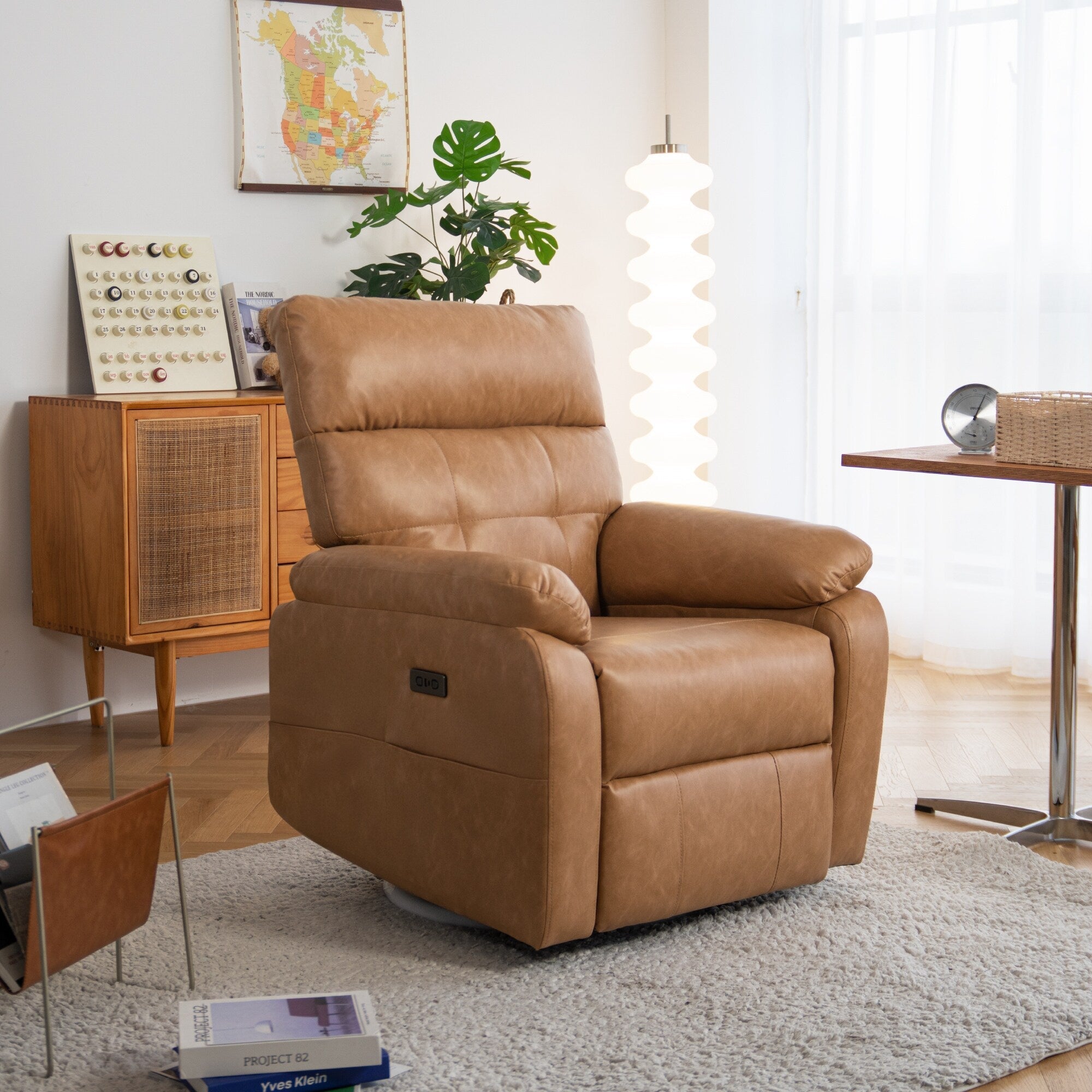 Fauteuil inclinable pivotant électrique - Fauteuil inclinable surdimensionné et robuste avec ports USB/Type-C, revêtement en velours côtelé moelleux