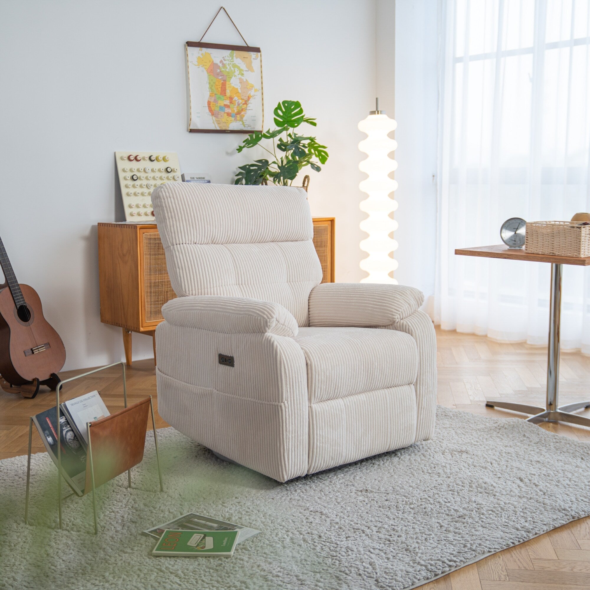 Fauteuil inclinable pivotant électrique - Fauteuil inclinable surdimensionné et robuste avec ports USB/Type-C, revêtement en velours côtelé moelleux