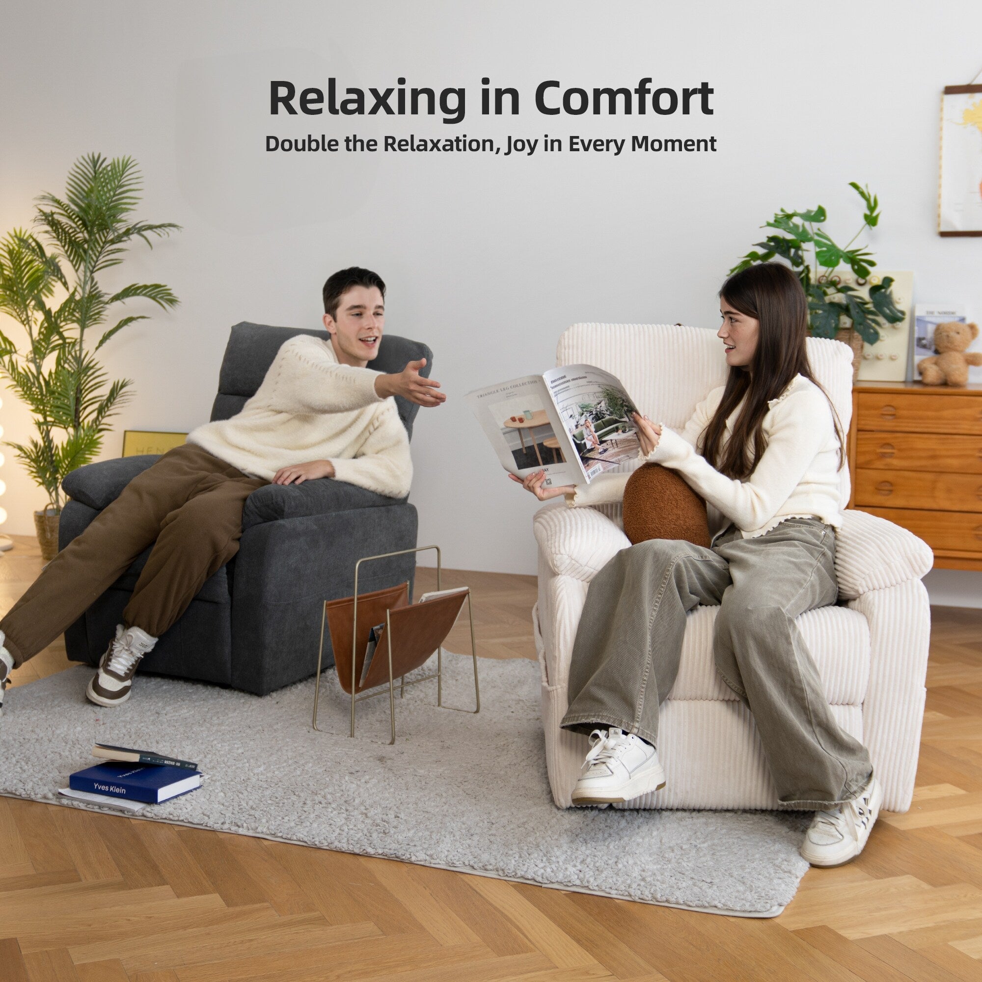 Fauteuil inclinable pivotant électrique - Fauteuil inclinable surdimensionné et robuste avec ports USB/Type-C, revêtement en velours côtelé moelleux