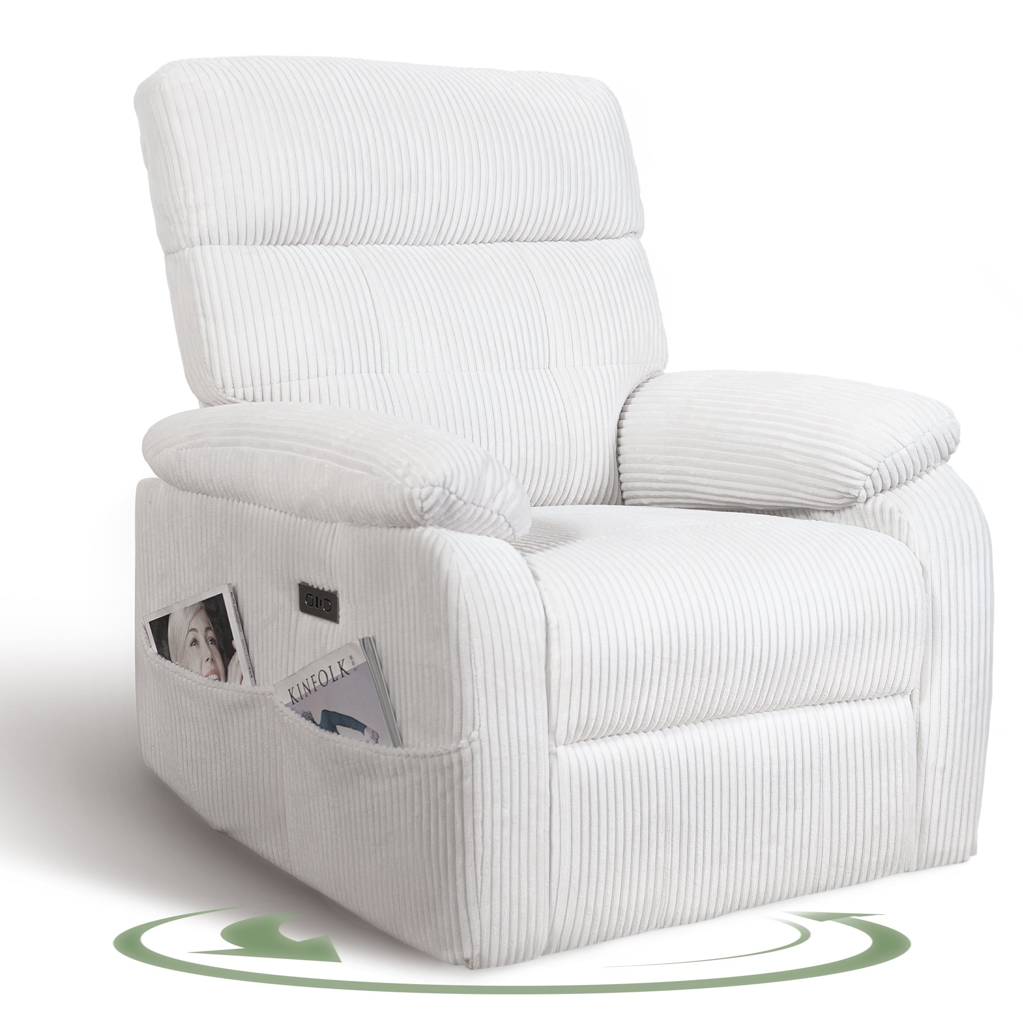 Fauteuil inclinable pivotant électrique - Fauteuil inclinable surdimensionné et robuste avec ports USB/Type-C, revêtement en velours côtelé moelleux