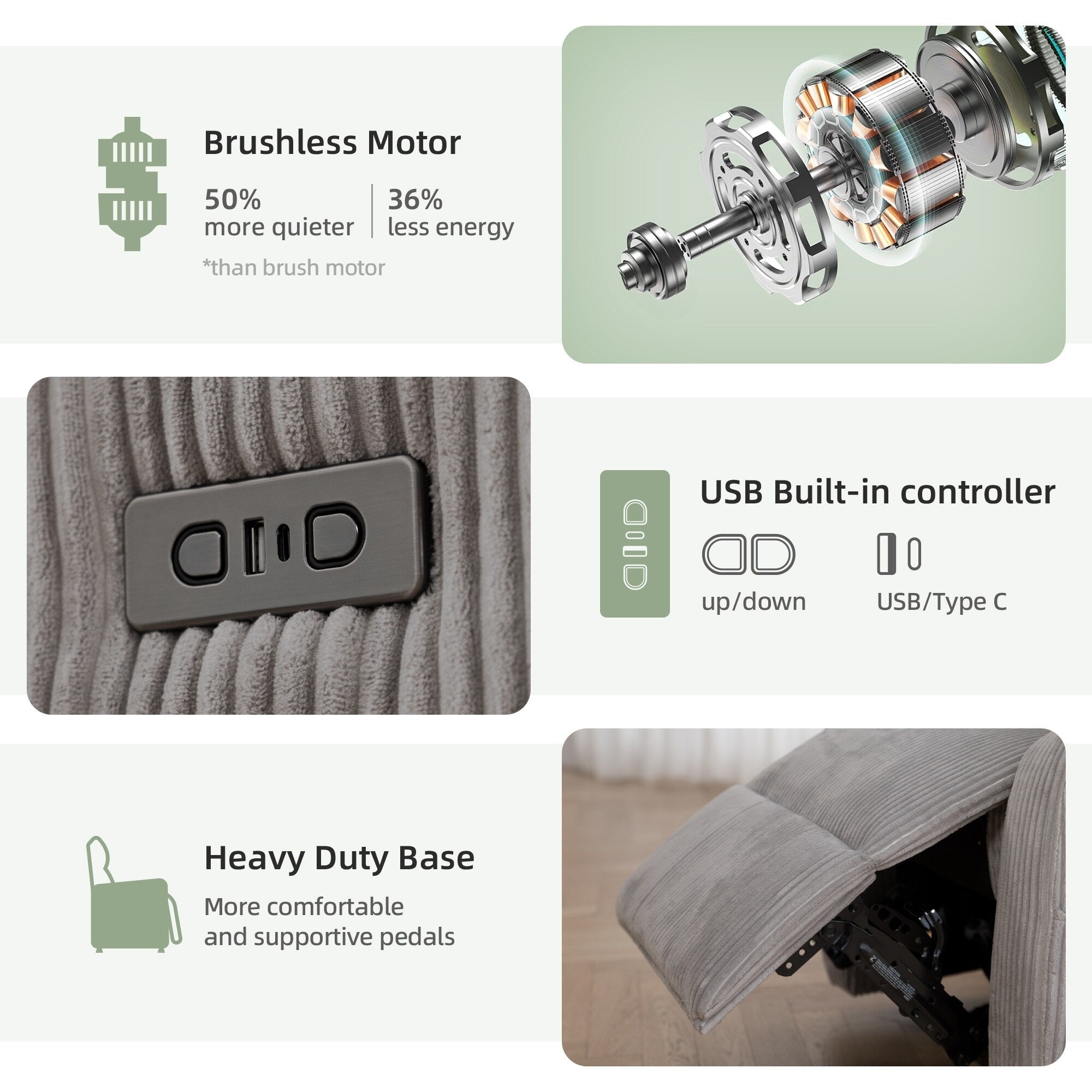 Fauteuil inclinable électrique à gravité zéro avec ports de charge - Fauteuil inclinable rembourré avec poche latérale et soutien lombaire