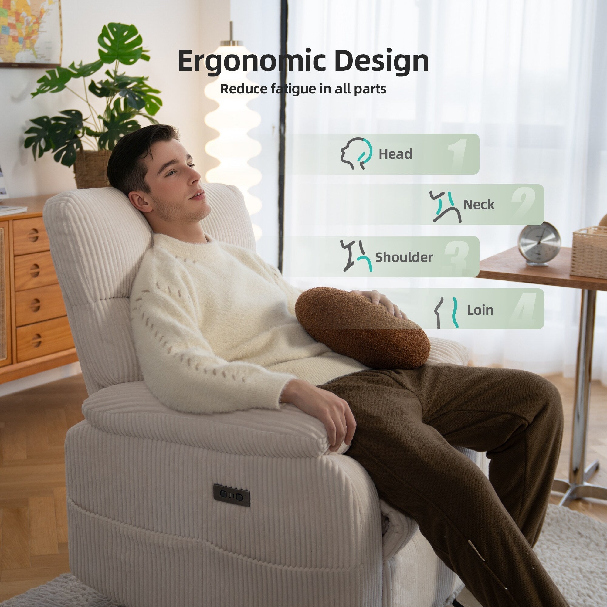 Fauteuil inclinable électrique à gravité zéro, avec ports de chargement USB Type-C, poche de rangement latérale, confort surdimensionné avec soutien lombaire