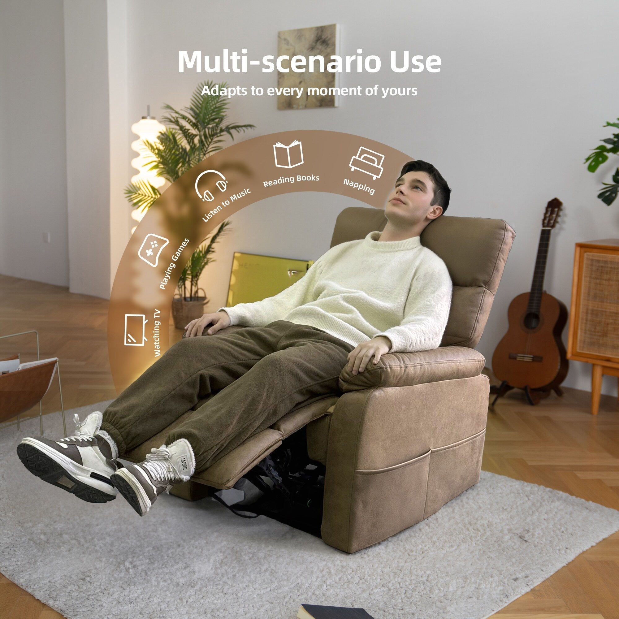 Fauteuil inclinable électrique à gravité zéro, avec ports de chargement USB Type-C, poche de rangement latérale, confort surdimensionné avec soutien lombaire