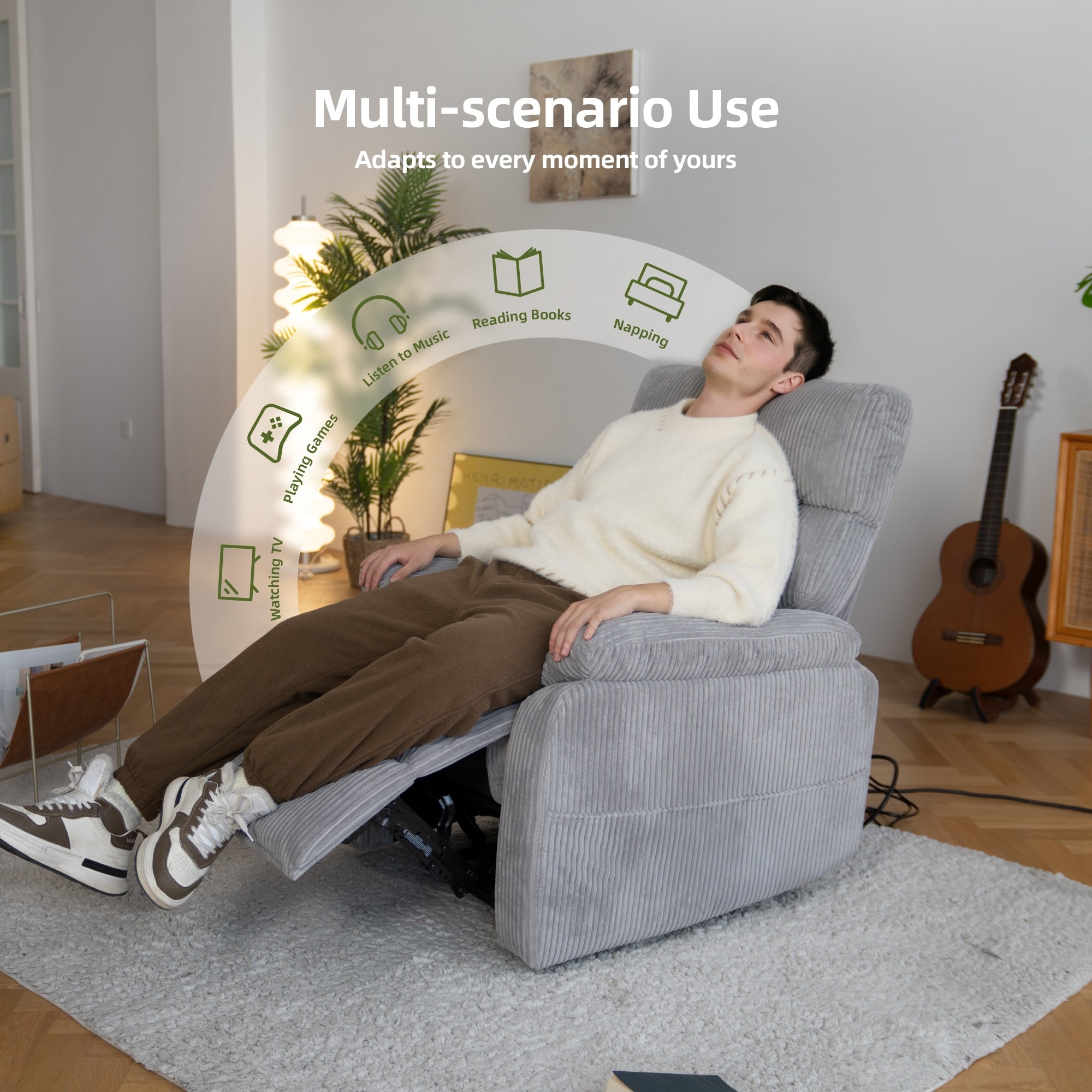 Fauteuil inclinable électrique à gravité zéro, avec ports de chargement USB Type-C, poche de rangement latérale, confort surdimensionné avec soutien lombaire