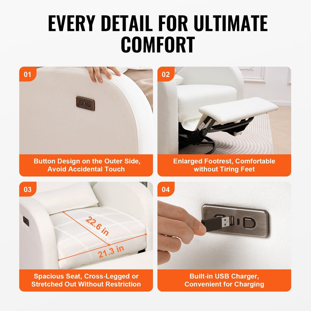 Fauteuil inclinable et pivotant électrique pour salon et chambre à coucher