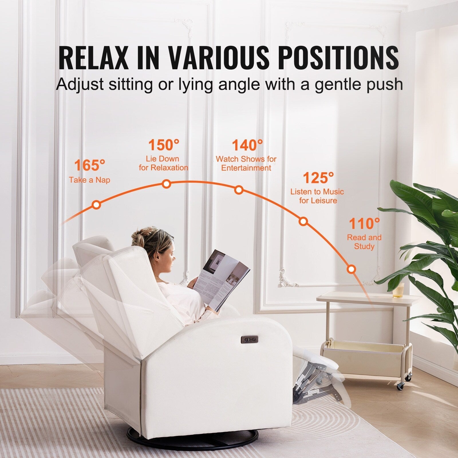 Fauteuil inclinable et pivotant électrique pour salon et chambre à coucher