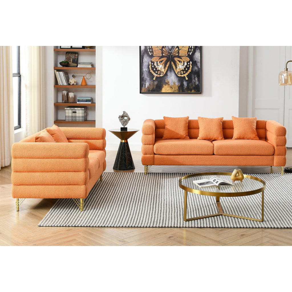 Élégant canapé combiné 3+2 - Tissu pelucheux avec 5 coussins pour une assise confortable
