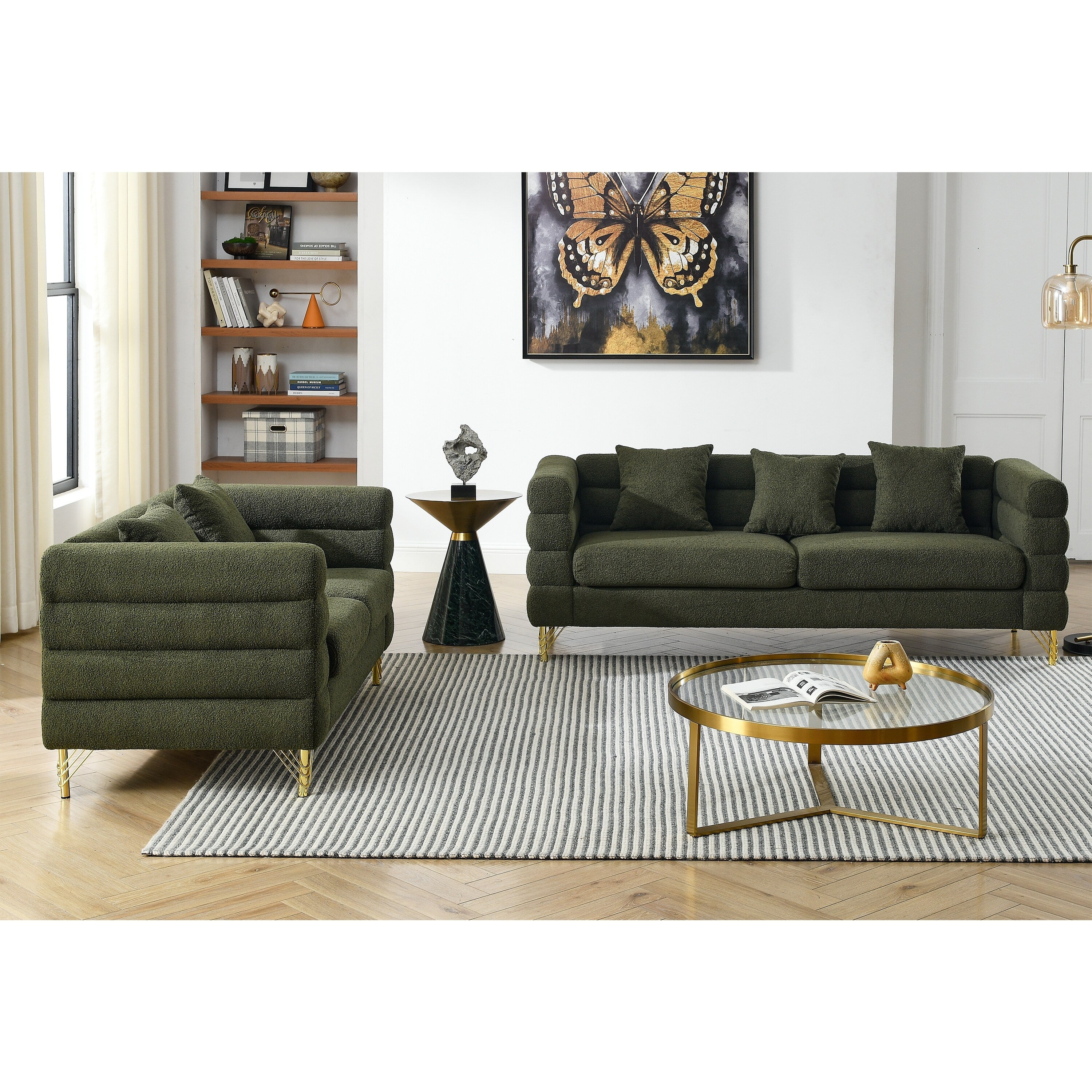 Élégant canapé combiné 3+2 - Tissu pelucheux avec 5 coussins pour une assise confortable