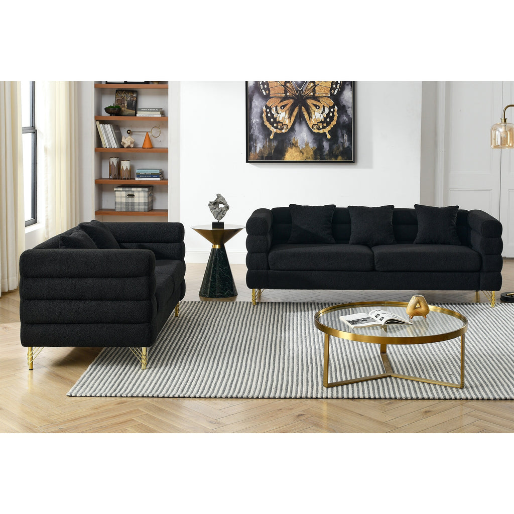 Élégant canapé combiné 3+2 - Tissu pelucheux avec 5 coussins pour une assise confortable