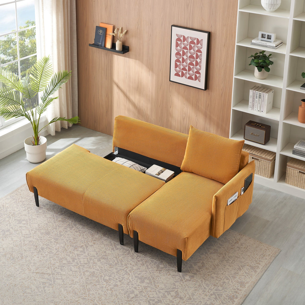 Élégant canapé en velours de 200 cm – Canapé spacieux avec garniture en métal et 3 coussins pour un espace moderne