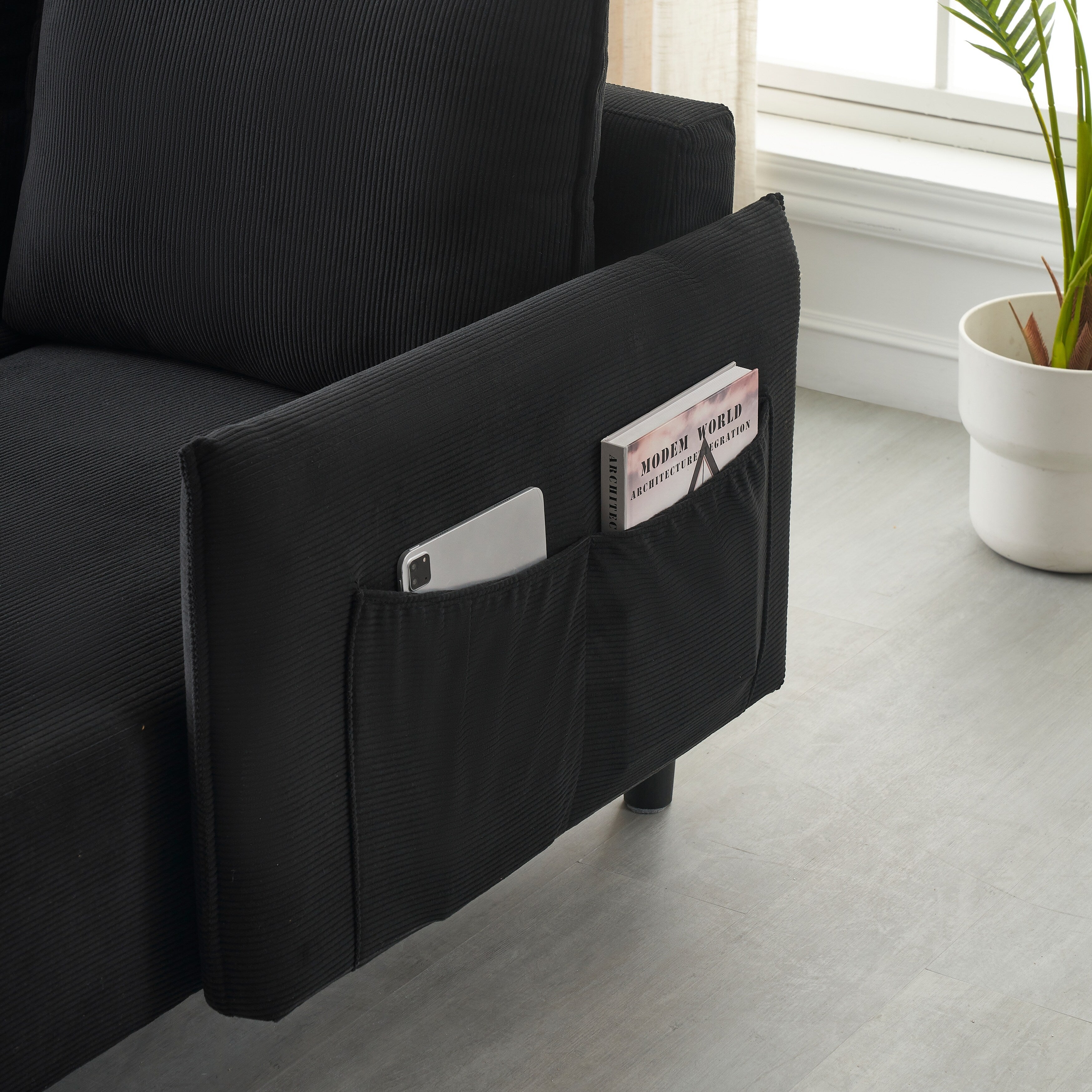 Élégant canapé en velours de 200 cm – Canapé spacieux avec garniture en métal et 3 coussins pour un espace moderne