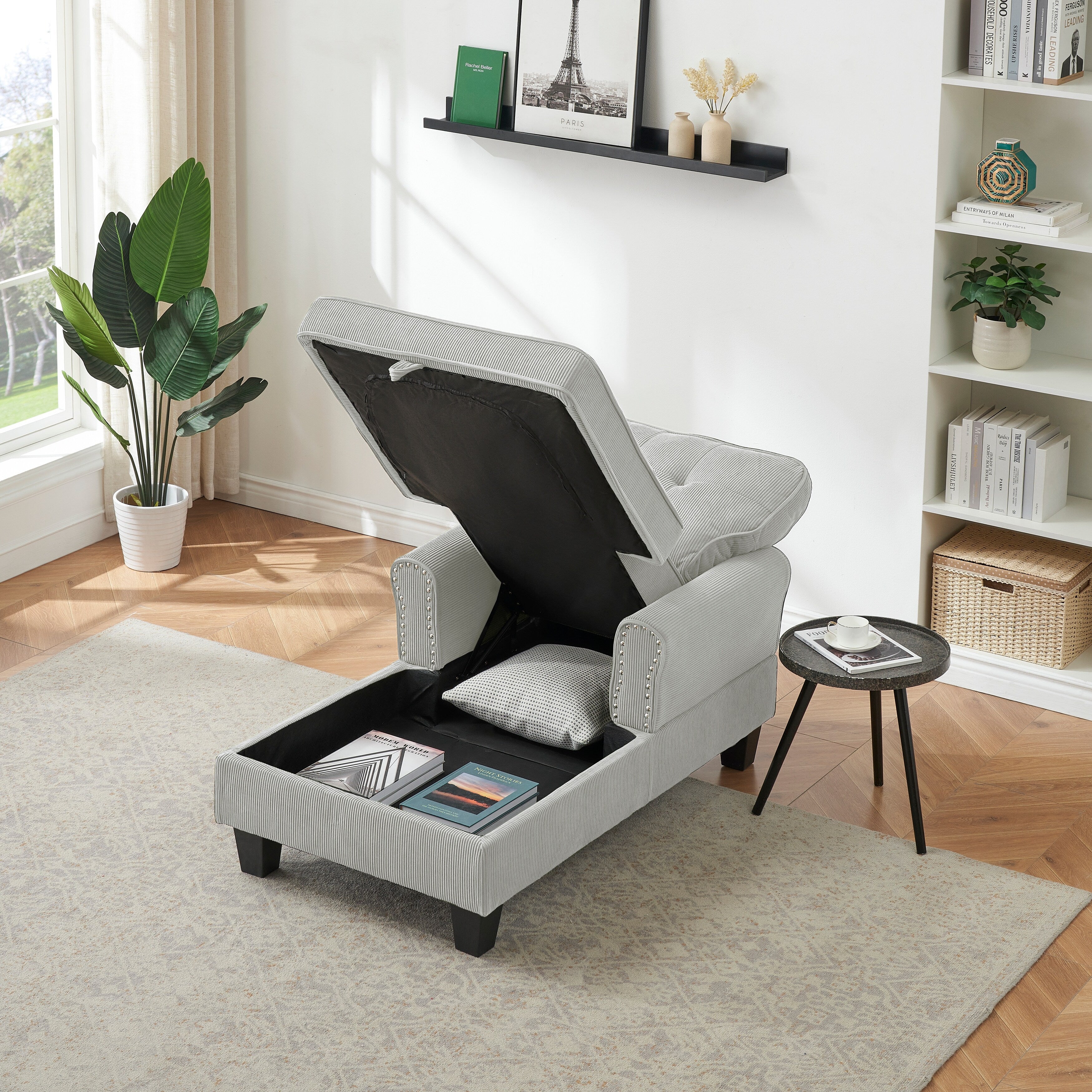 Fauteuil inclinable d'intérieur élégant en velours côtelé, fauteuil de salon rembourré, canapé-lit, banc de rangement avec garniture cloutée