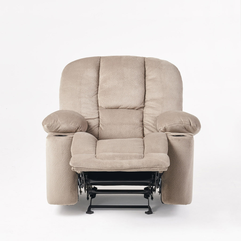 Fauteuil inclinable manuel élégant en tissu avec deux porte-gobelets et dimensions généreuses pour un confort maximal