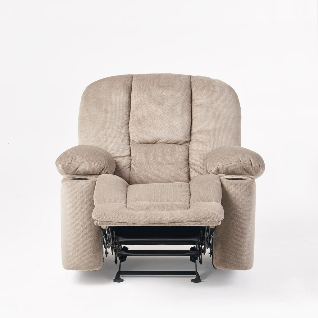 Fauteuil inclinable manuel élégant avec tissu doux pour la peau, confort moelleux et deux porte-gobelets